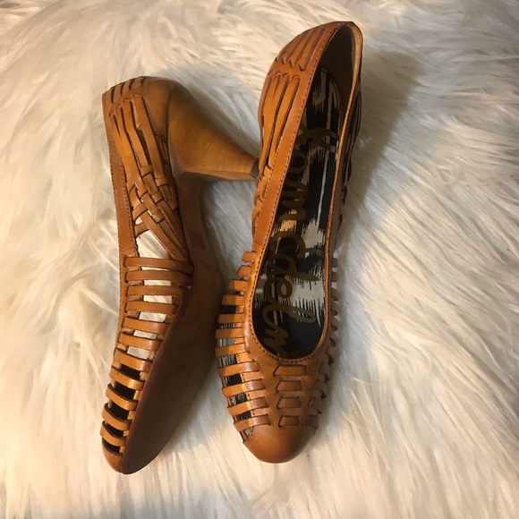 SOLD Sam Edelman NYC 9.5 Tan Leather Ferran Heels - Picture 7 of 8